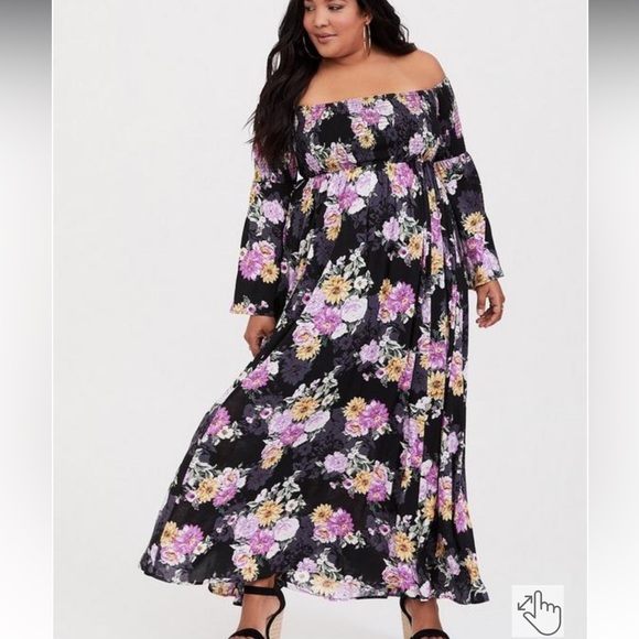 torrid Dresses & Skirts - torrid Floral Black Pink Floral Figure Flattering Billowy Skirt Challis Dress 2X
